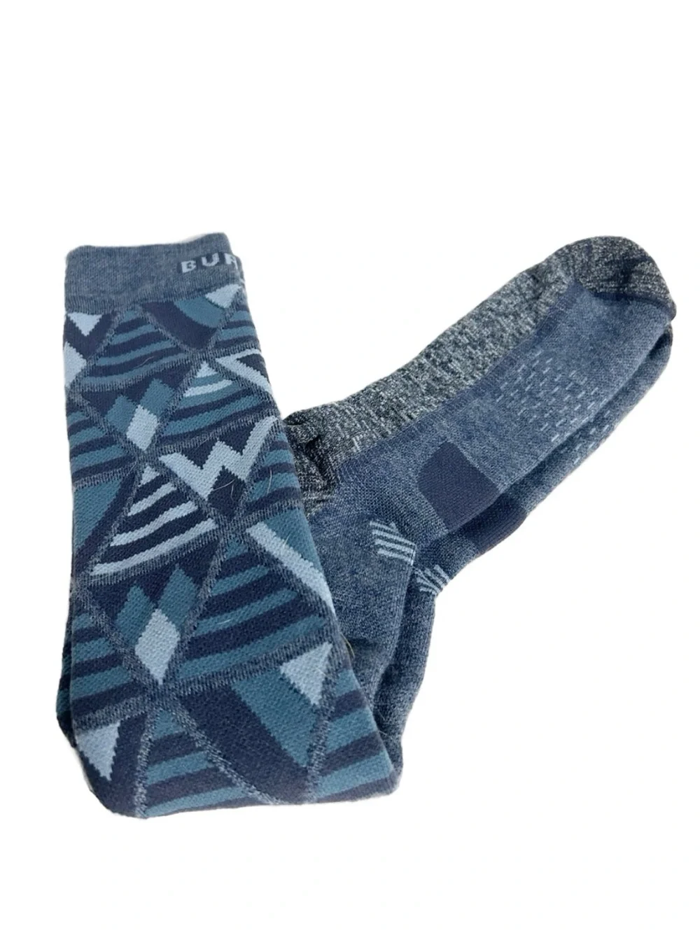 Burton Snowboard Ski Socks Geometric Print Blue Gray Merino Wool Performance